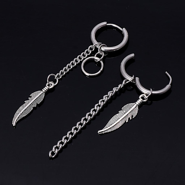 Classic Feather Mismatch Tofs Chain Drop Earrings Korean Idols Kpop Örhängen