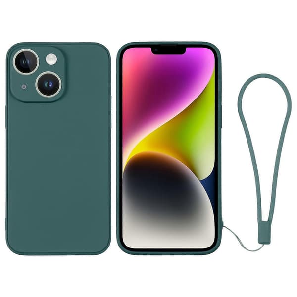 Silikondeksel til iPhone 14 Plus med håndleddsstropp Deep Green