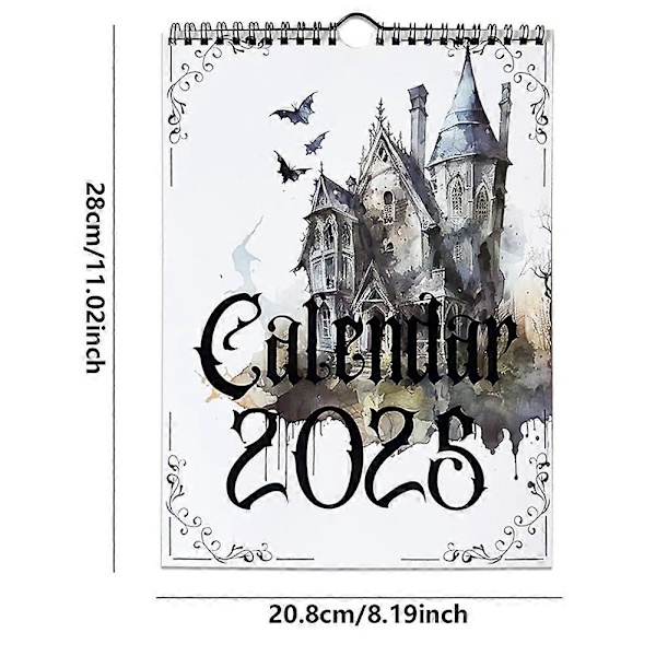 Witchy Goth 2025 Kalender Gotisk Pagan Sidor 2025 Månadsplanerare A4 Storlek Gotisk Månadskalender 1PCs
