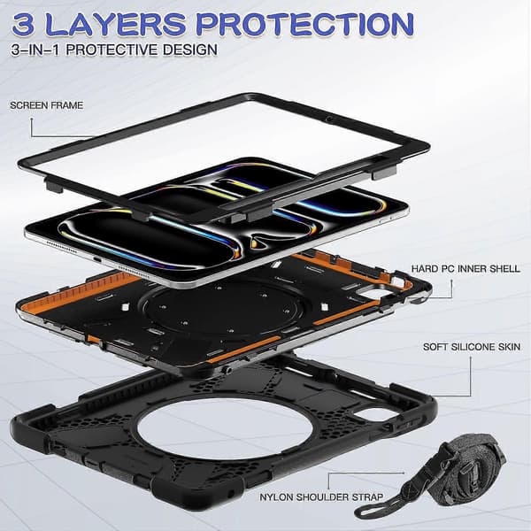 För iPad Pro 11 (2024) Fodral Stöd PC+Silikon Surfplattefodral med Axelrem