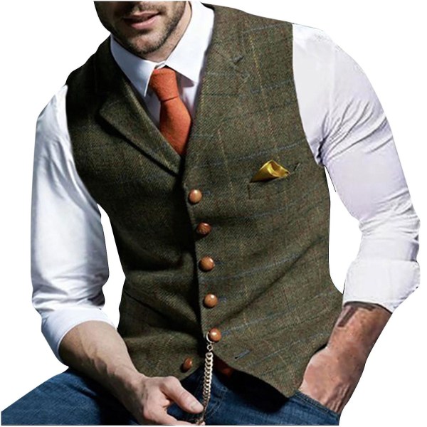 Miesten Lattice Turndown Slim Fit Vest Suit Business liivi Green M