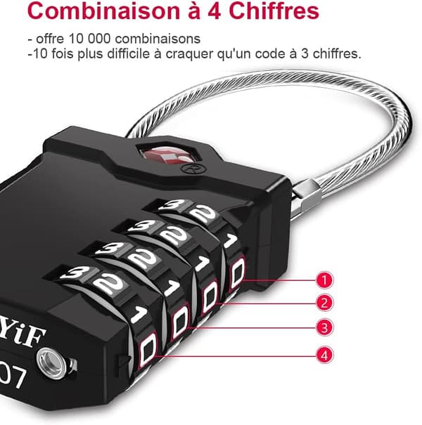 St Luggage Lock, 4-Digit Combination Cable Lock for Gym