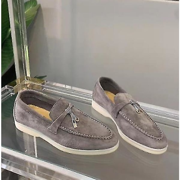 Kesäkävelykengät Naisten Loafers Mokkanahka Causal Moccasin Lock Pipo Kengät Mukava Pehmeä Pohja Tasaiset Kengät Plus koko Gray 43