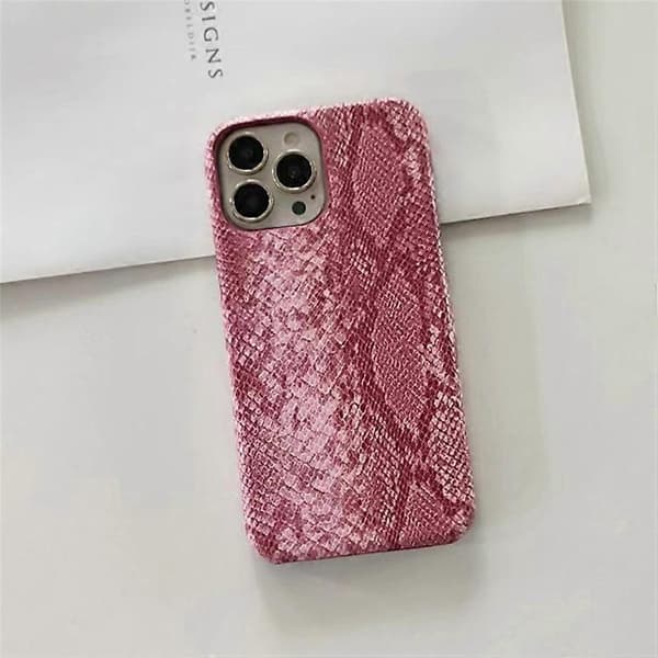 Kompatibel med iPhone 15 Pro-fodral PC+PU-läder ormstruktur Anti-Drop telefonfodral Pink