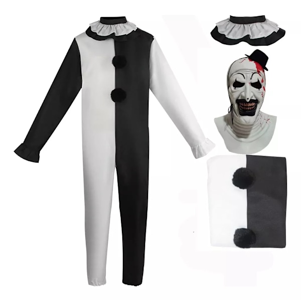 Art The Clown Cosplay - Elokuva Terrifier 2 - Puku ja Huppu MEN and Headgear 2 XXXL