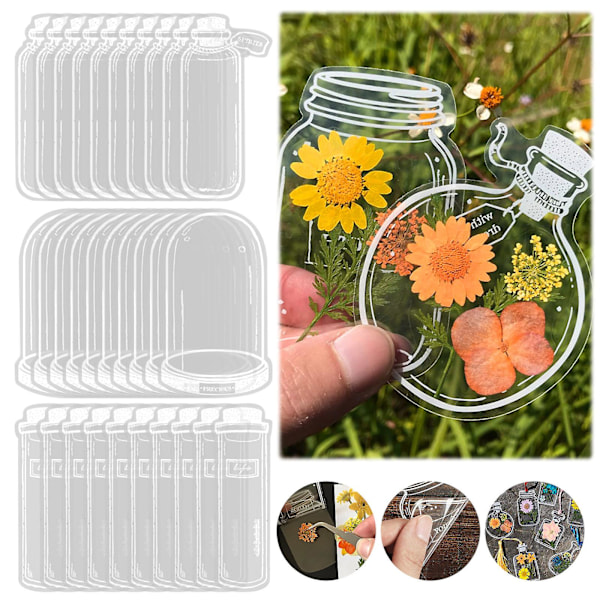 30 stk. gennemsigtige bogmærker med tørrede blomster Multicolor