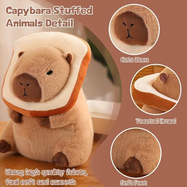 Søt Capybara plysjpute med brød Kawaii myk Capybara plysj dukkepute Capybara kosedyr Leker for barn Jenter Gutter