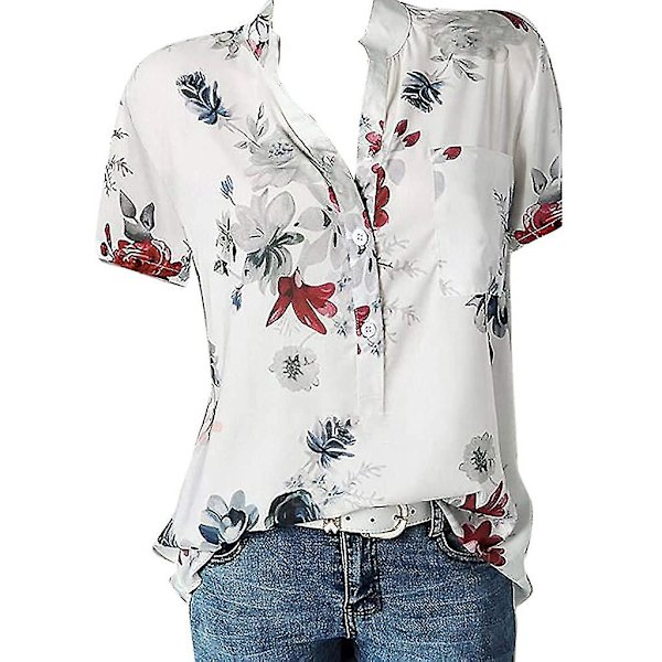 Blommiga toppar för kvinnor 2023 Button Down Mode Casual Lång-/kortärmade skjortor Blus White 4X-Large