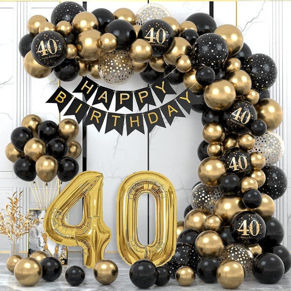40. mann kvinner bursdagsfest dekorasjoner, gratulerer med dagen krans ballong svart gull dekorasjon