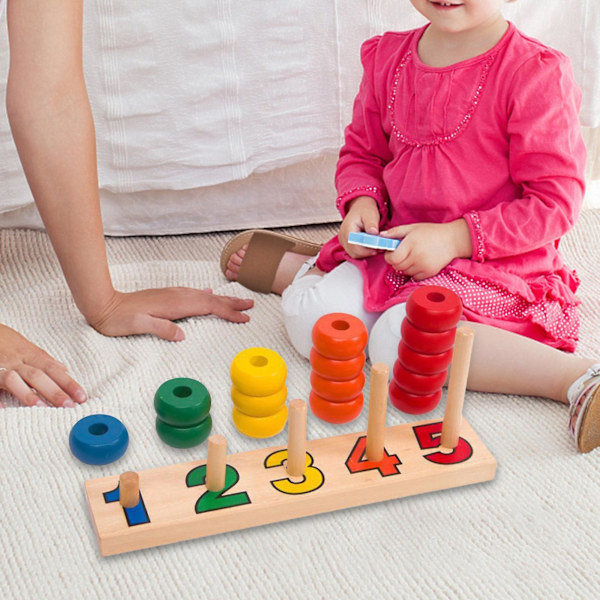 Trä Nummer Block Leksak Trä Stapelbara Ringar, Matematik Manipulativa Motorik Färdigheter Matematik Räkning Pärla för Addition
