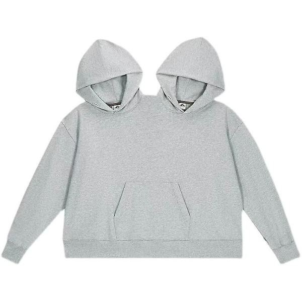 Par Sweatshirt til Par - Enkelt Stykke Intim Sweatshirt med Hætte - Grå Løstsiddende Ren
