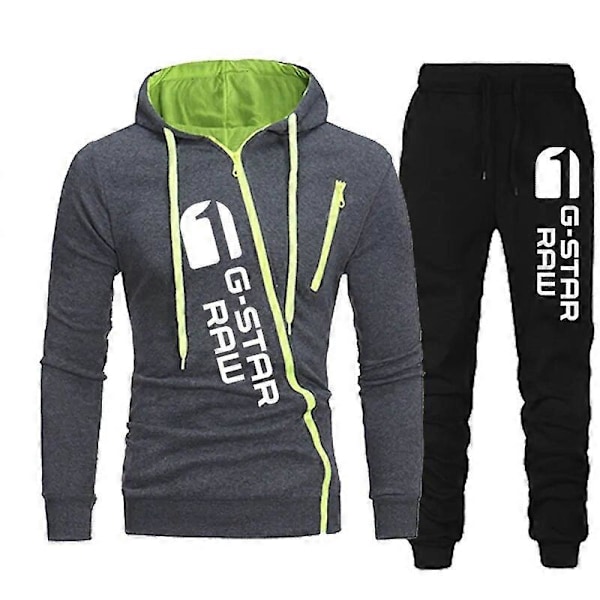 2023 Ny Höst & Vinter Herr Tracksuit Set Mode Tryckt Dragkedja Huva Sweatshirt + Sweatpants 2-Delar Set Jogging Casual Kläder Dark Grey 3XL