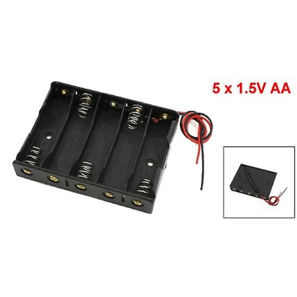 5 X 1,5v Aa batteriplatshållare Case Box Wire Svart black