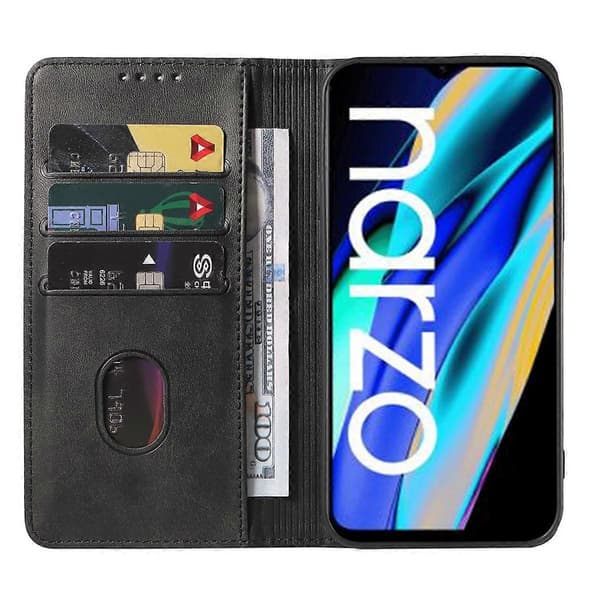 Magnetiskt läderfodral för Realme Narzo 50A Prime Black