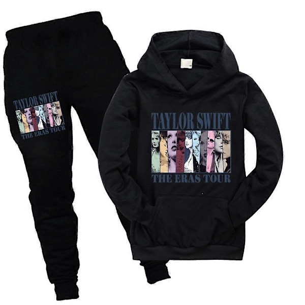 Taylor Swift The Eras Tour Trykk-Sett 9-16 År Barn Tenåring Genser Hettestøvel Topper Joggebukser Antrekk Dress for Swifti Black 15-16 Years