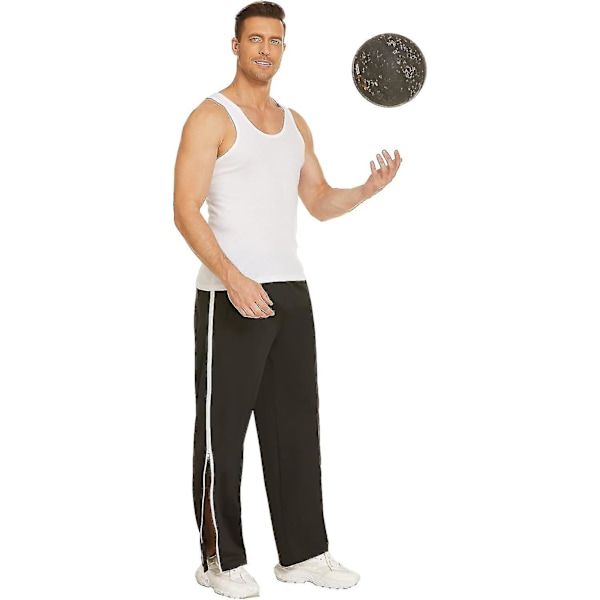 Träningsbyxor för män med dragkedja i hel längd, joggingbyxor, avrivna byxor, fritidsbyxor, lösa, casual med ficka Black L