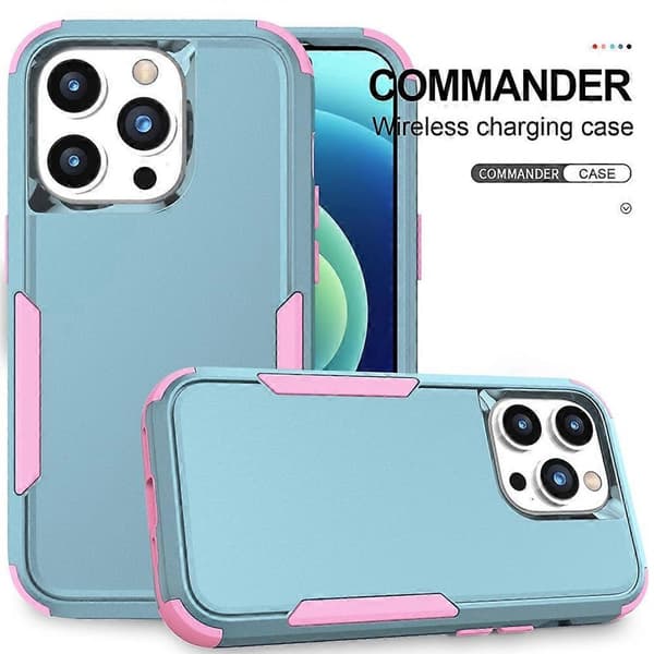 Commuter TPU + PC Telefon Cover Til iPhone 15 Grey Green Pink