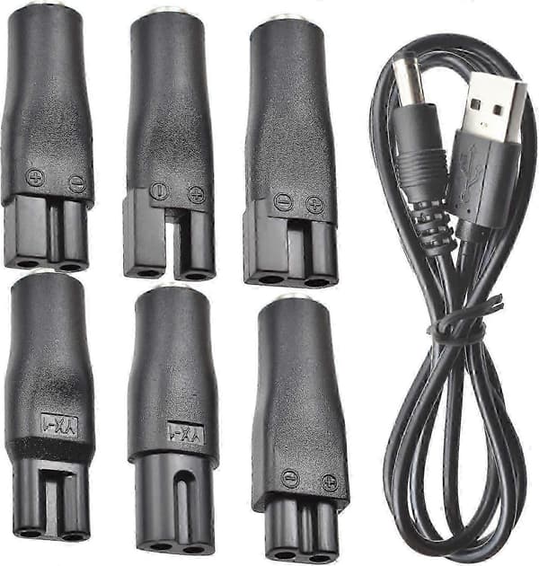 7 stk. strømkabel 5V erstatningsoplader USB-adapter egnet til elektriske hårklippere, skægtrimmer