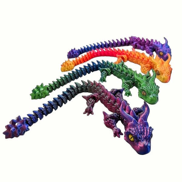 4 stk. 3D-printede dragefigurer, fleksible led, samleobjekter til hjemmet, bilen, kontoret, julegaver 4pcs Polychrome