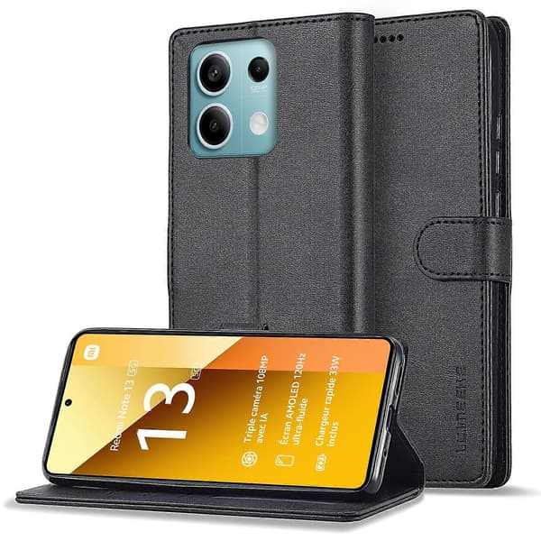 För Xiaomi Redmi Note 13 Pro 5G LC.IMEEKE Kalvtextur Läder Telefonfodral Black