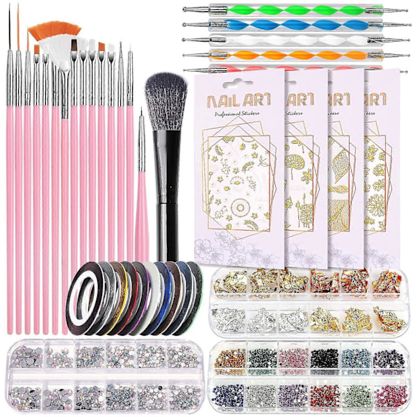 Nagelborstar för Nagelkonst, Nagelkonstset, Nagelkonstborste, Nagelstrass Pink