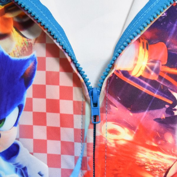 Sonic Tecknad Digitaltryckt Jacka med Dragkedja och Huvtröja för Mellanstora och Stora Barn 140