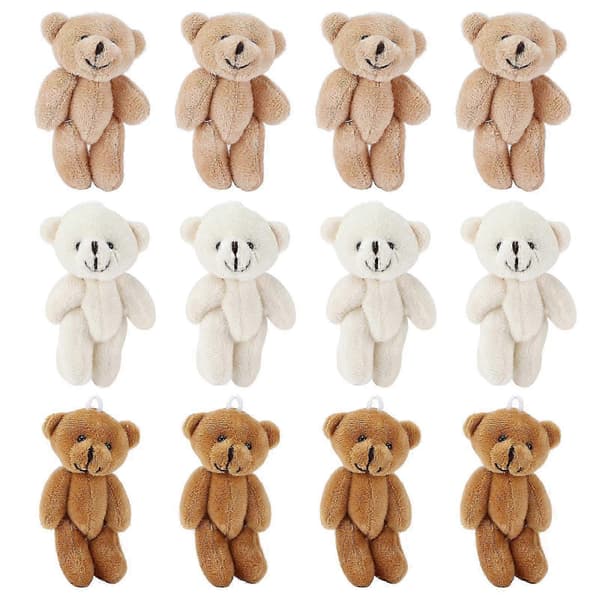 12 stk. Mini Udstoppede Bjørne Komfortable Bløde Søde Mini Teddy Plyslegetøj til Bryllupsfødselsdagsdekorationer