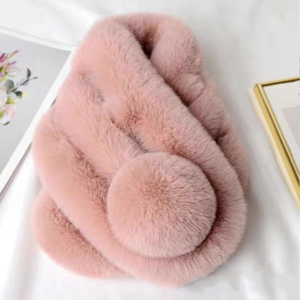 Konstgjord Päls Enfärgad Vinterhalsduk Plyschboll Bred Tjocknad Pälshalsduk Wrap Modeaccessoarer Bean Paster 70cm