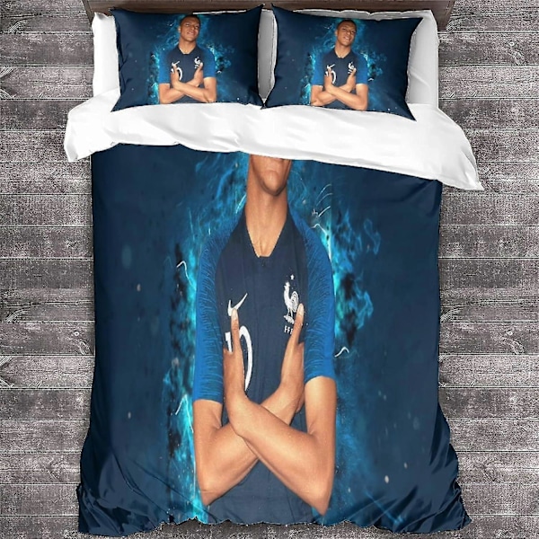 Mbappé Dynetrekksett 3D-trykt Sengetøy Fotballsuperstjerner Dynetrekk, Myk Mikrofiber Gutter og Jenter Dobbel Single135x200cm