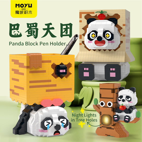 Panda Penneholder med nattlys 1215PCS pedagogiske stablingsblokker for å utvikle kognitive ferdigheter for barn i alderen 8+