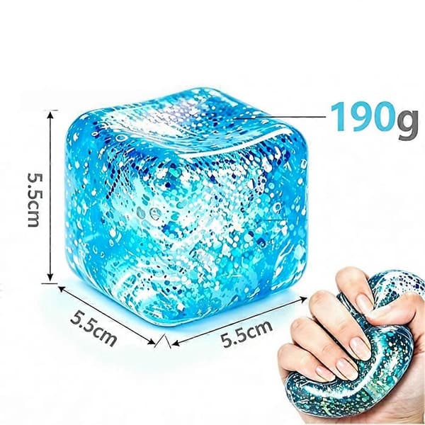 Ice Cube Squishy Fidget Toy, Långsamt stigande klämbar sensorisk leksak stressboll för ångestlindring Blå-Glitter Blue