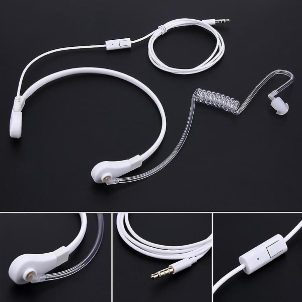 3,5 mm Throat Mic Headset Covert Acoustic Tube Fbi hörlurar för telefon Android White
