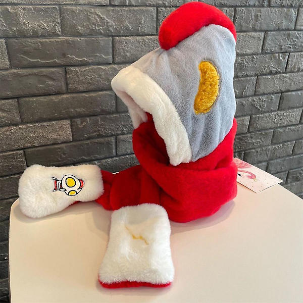 Barn Pojkar Flickor Ultraman Winter Warm 3 i 1 Fleece Huva Hatt Scarf Handskar Red