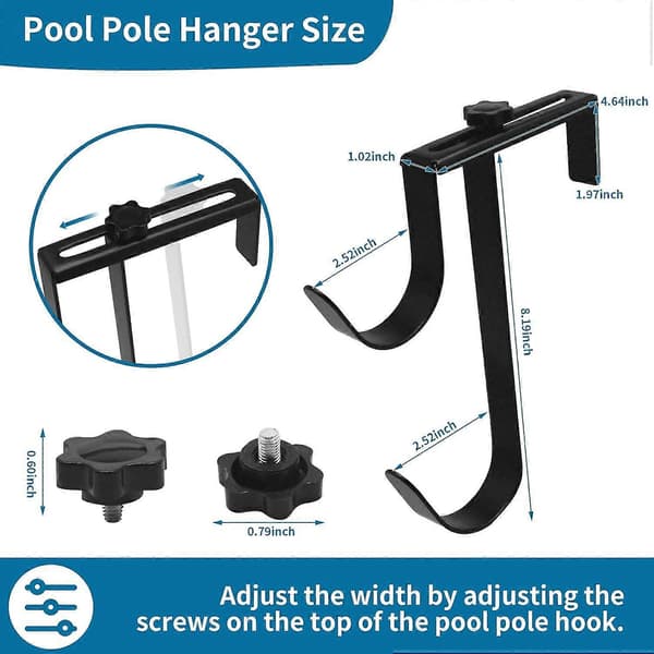 Justerbar Aluminium Poolstangsholder, Poolhegnskroge til Poolstænger, 2 stk.
