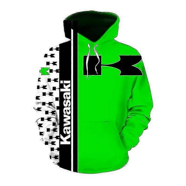 2022 Våren & Hösten Ny Kawasaki 3D-skrivare Digital Tryckt Dragkedja Hoodie Motorcykel Löpning Hoodie Män Kvinnor Ny 144 XL