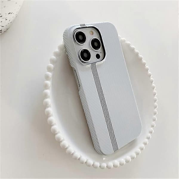 Kompatibel med iPhone 14 Pro Max telefondeksel karbonfibertekstur mikrofiberfôr + PC ufullstendig bakdeksel Silver