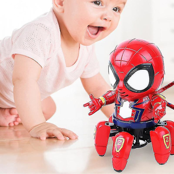 Spider-Man-robot med ljusmusik och spindelbensdesign med viftande armar, musikalisk leksak