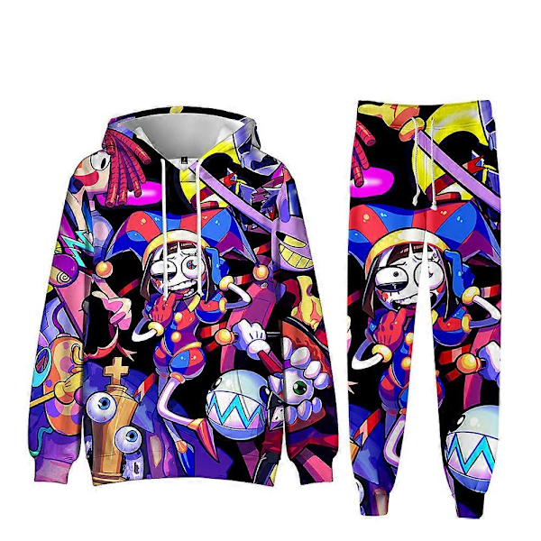 Uskomaton Digital Circus Huppari 3D-Painatuksella ja Housut Adult 5XL