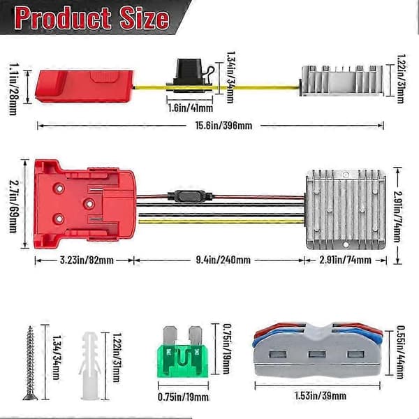 18V til 12V Step Down Converter til Milwaukee M18 Power Wheels Batteriadapter, DC 12V 20A 240W Buck Converter Regulator KIT