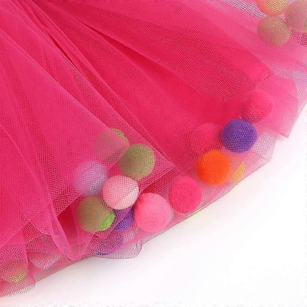 Piges Tutu Skørt med Pomponer - Lagdelt Tulle Prinsesse Skørt Deep Pink 12-24 M