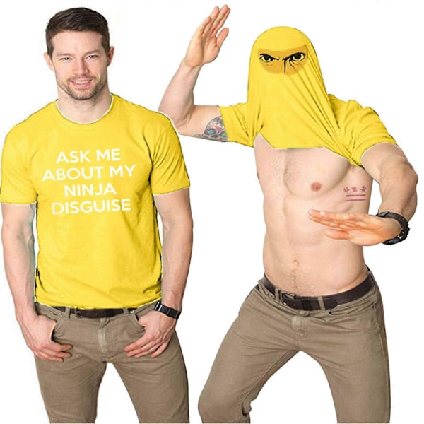 2025 Ny Mænd Spørg Mig Om Min Ninja Forklædning Flip T-shirt Sjov Kostume Grafisk Humor A+ Yellow S