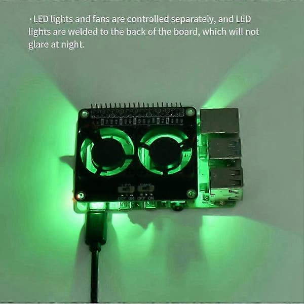 kompatibel med Raspberry Pi 4B/5B dubbelfläktradiator med grön LED black