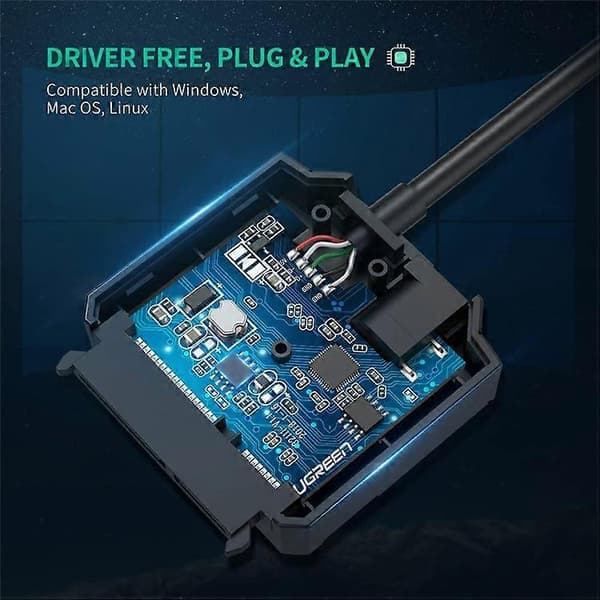 UGREEN 20231 SATA–USB 3.0 -sovitinkaapeli 3,5 / 2,5 tuuman SSD- ja HDD-SATA III -kiintolevyille MultiColor