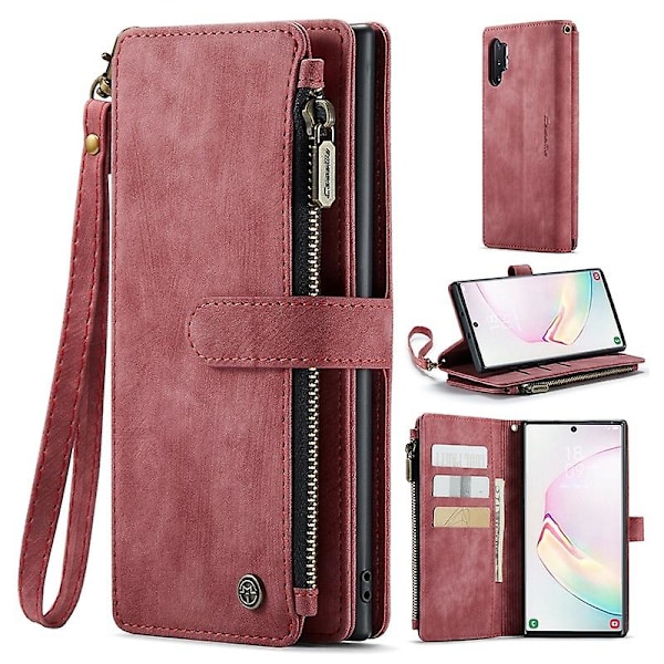 For Caseme Samsung Note10 Plus 4G/5G C30-serien Nytt blixtlåsfodral i läder Red Samsung Galaxy Note 10 Plus 5G