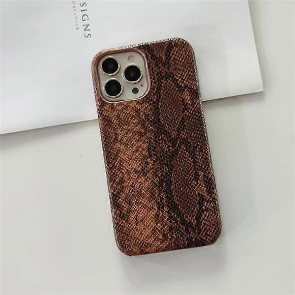 Kompatibel med iPhone 15 Pro-fodral PC+PU-läder Ormstruktur Anti-fall Telefonfodral DarkBrown