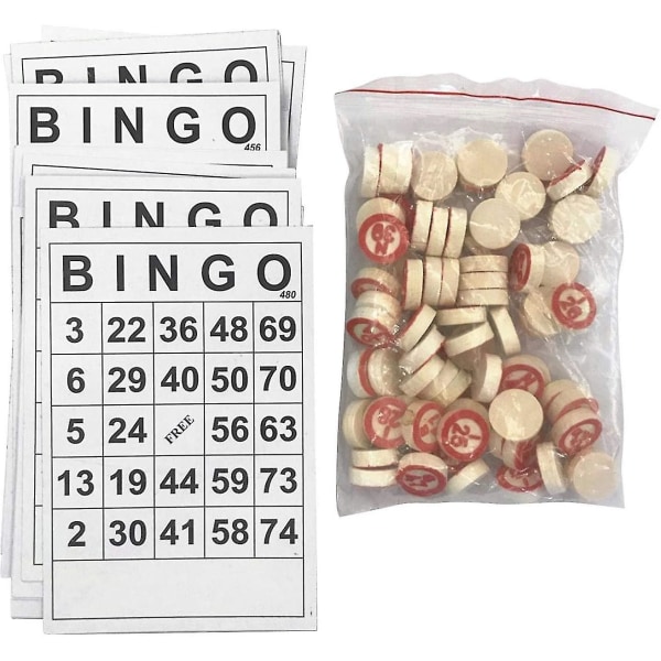 Bingokort för vuxna och barn, klassiska bingopappersspelkort med 40 bingonummerkort och 75 schackpjäser, roliga sociala spel