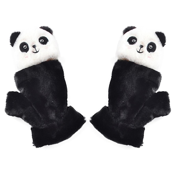 Plys Panda Luffer Med Flip Top Halv Finger Dyrehandsker Strækbare Handsker Black