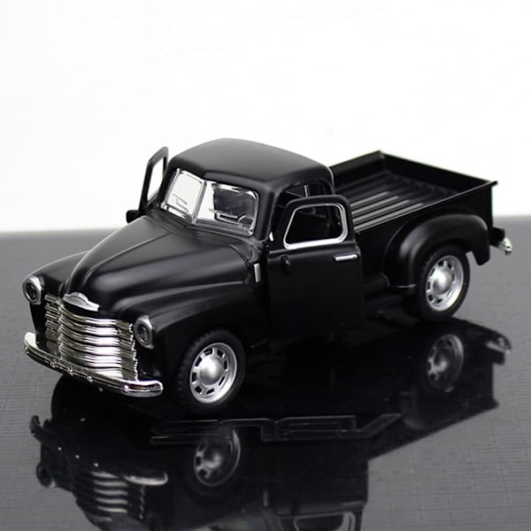 1kpl Pick Up Truck, musta- 1/32 mittakaavassa Diecast malli Leluauto Vintage automalli Retro vintage automalli Lelu metalliseos automalli kodin sisustus Black