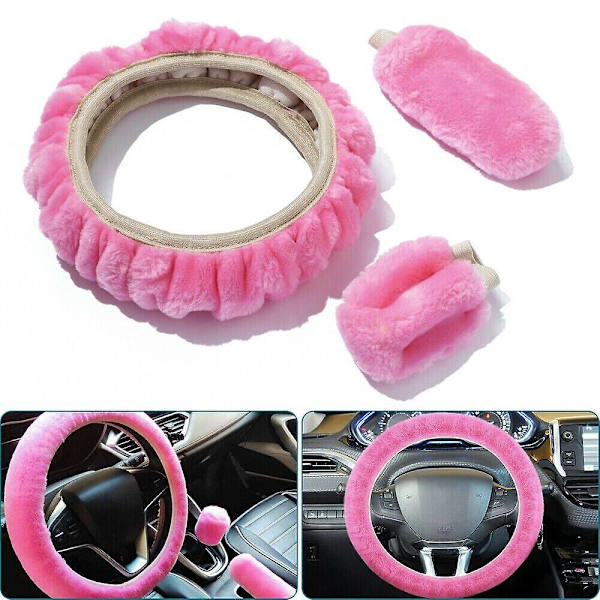 Päls Fluffy Tjock Auto Bilratt Cover/mjuk ull Vinter.(rosa)(3st)
