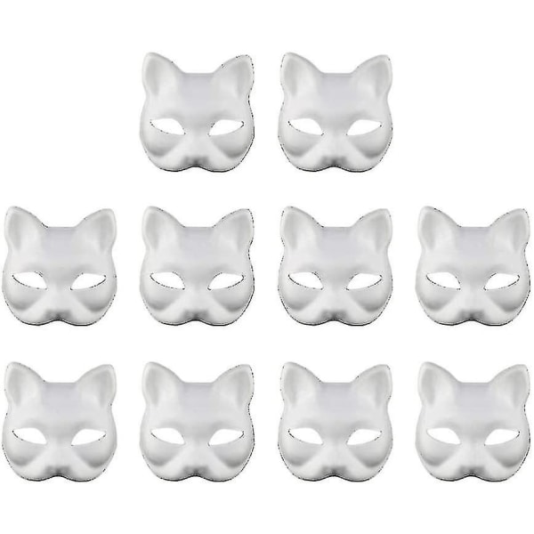 10 stk Ansiktsmasker Blank Mask For Rating Diy Ing Masquerade (katt)